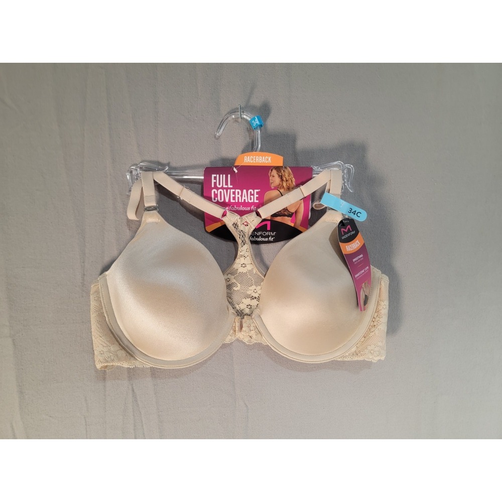 Maidenform One Fabulous Fit NWT 34C Beige Lace Racerback Front Close Bra